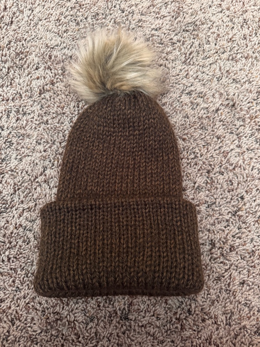 Chunky Knit Pom Beanie in Chocolate Brown